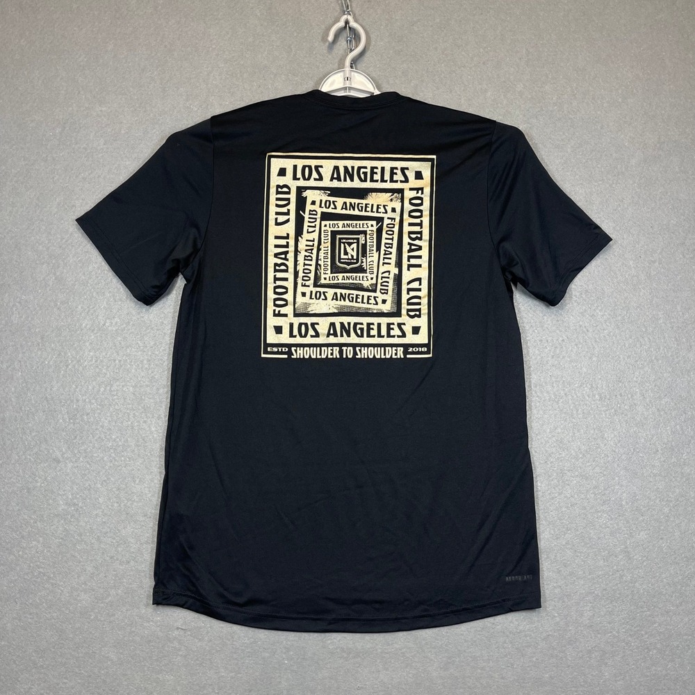 LAFC Shirt Mens Medium Black Gold Adidas Los Angeles FC Shoulder to Shoulder